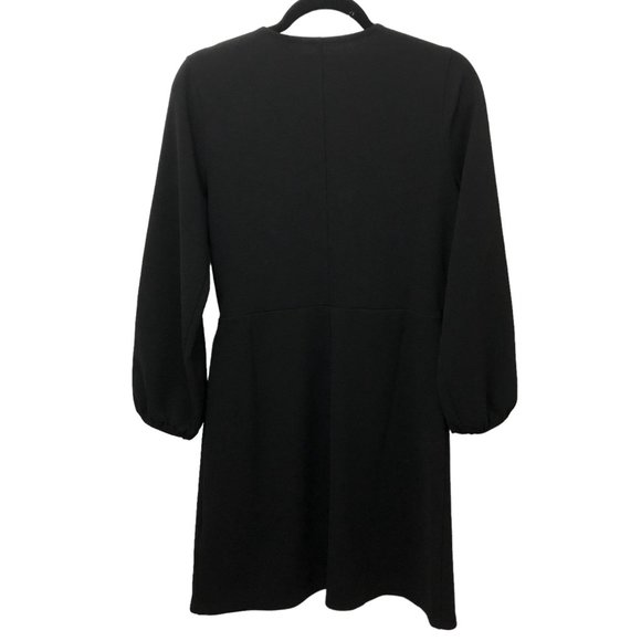 Texture & Thread Madewell Solid Black V-neck Faux Wrap Long Sleeve Dress M - Picture 2 of 9